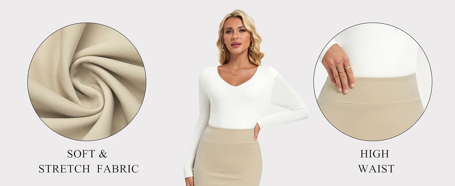 SLOWCOLIN Women's Knee Length High Waist Stretch Work