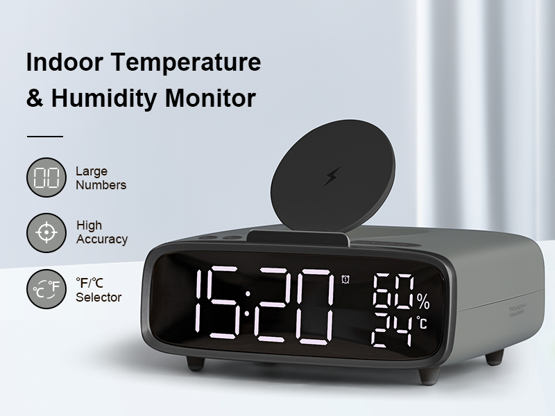 COLSUR 6 in 1 Alarm Clock with Wireless Charging,USB