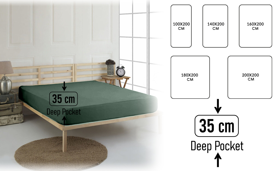 Vency Drap-housse en jersey de qualité supérieure - 160 x 200 cm - Vert foncé - Drap-housse 100 % coton - Pour lit de 160 x 200 à 35 cm - Hauteur du matelas - Vert foncé Drap-housse en jersey de qualité supérieure - Vert foncé