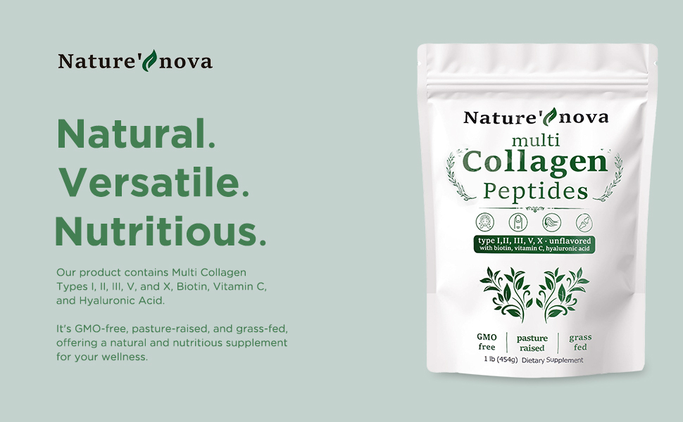 multi collagen peptides types I,II,III,V,X, with Biotin, Hyaluronic Acid, Vitamin C 