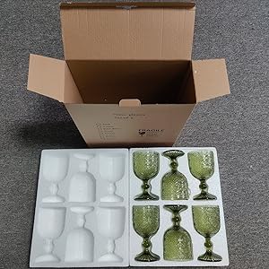 Green Glasses Drinking Wine Water Goblets Glassware set of 6