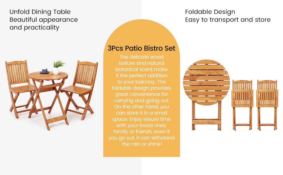TROPOW Foldable Patio Furniture Set, Outdoor Bistro Set for