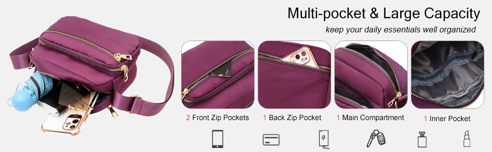 womens multi-pocket shoulder bag
