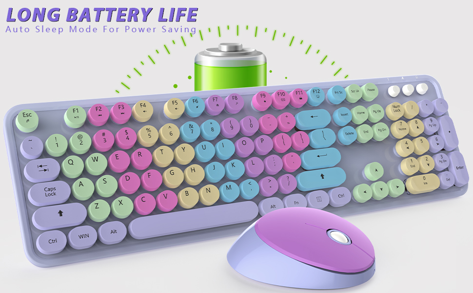 Wireless Keyboard and Mouse Combo , KOOTOP Cute Purple