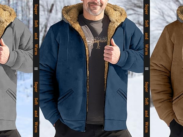 RODYETQQ Men's Sherpa Lined Fuzzy Hoodie - Full Zip Thermal Camo