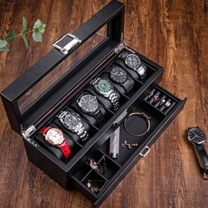 Watch Box Organizer Wooden Men Jewelry Display Case Holder