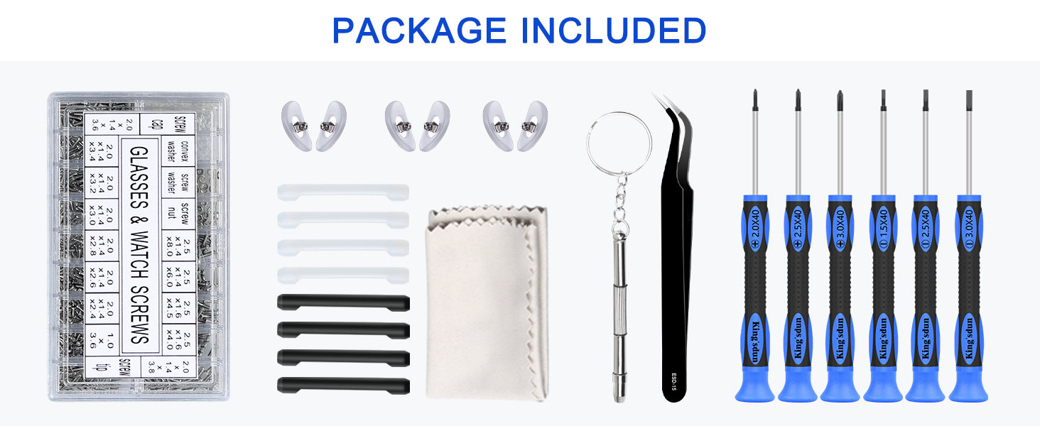 Kingsdun Eyeglass Repair Kit with 1100pcs Eyeglass Screws & Nose Pads