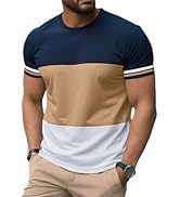 QJQ Men's Color Block Short Sleeve Crewneck T Shirts Casual Summer Striped Tee Shirt Streetwear T...