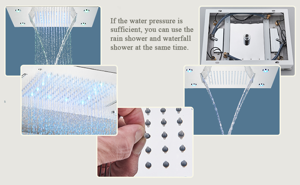 SUGUWORD LED 14X20 Inch Waterfall Rainfall Shower Head Multifunction Shower Head Square Ceiling Mounted Shower Head Solid Brass High Pressure Shower Head Remote Control Shower Head Matt Black 11 3