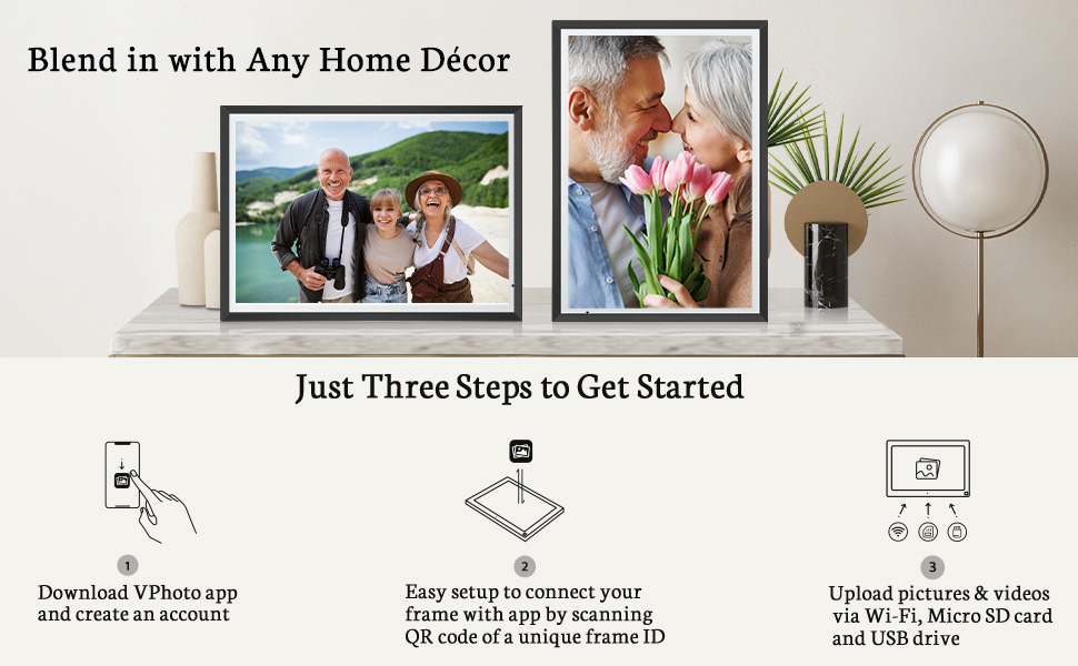 BSIMB 14Inch 32GB 3K Digital Photo Frame Dual Band WiFi, Smart