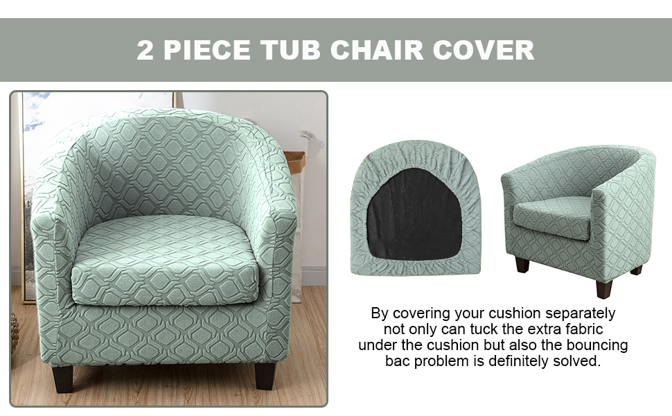 2 Piece Tub Chair Cover with Cushion Cover, Stretch Club Chair