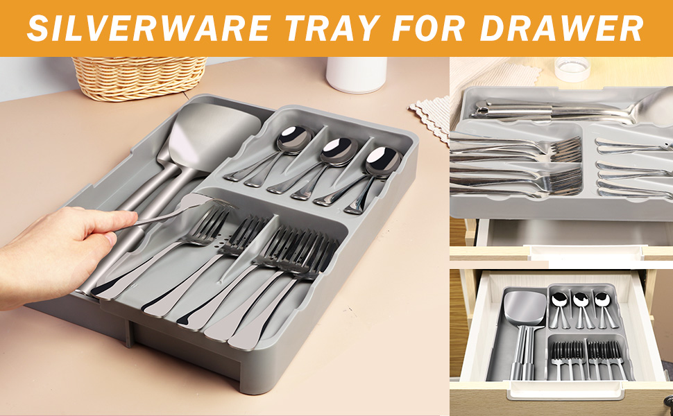 KAKUNM Silverware Utensil Organizer for Kitchen Drawers