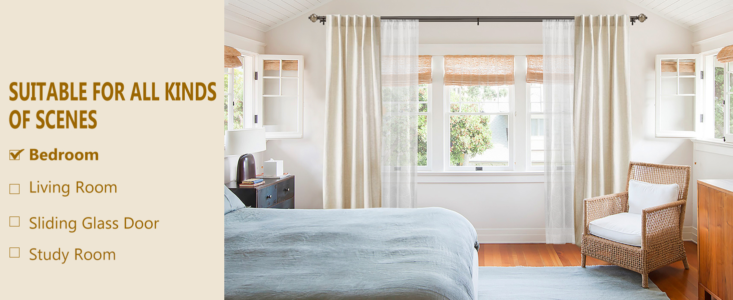 KAMANINA 1 Inch Bronze Curtain Rod for Windows 120 to 170