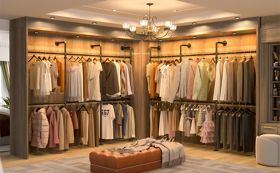 Pipe Clothing Rack Reversible Clothes Rack Garment Rack Closet Wardrobe Rack for Hanging Clothes