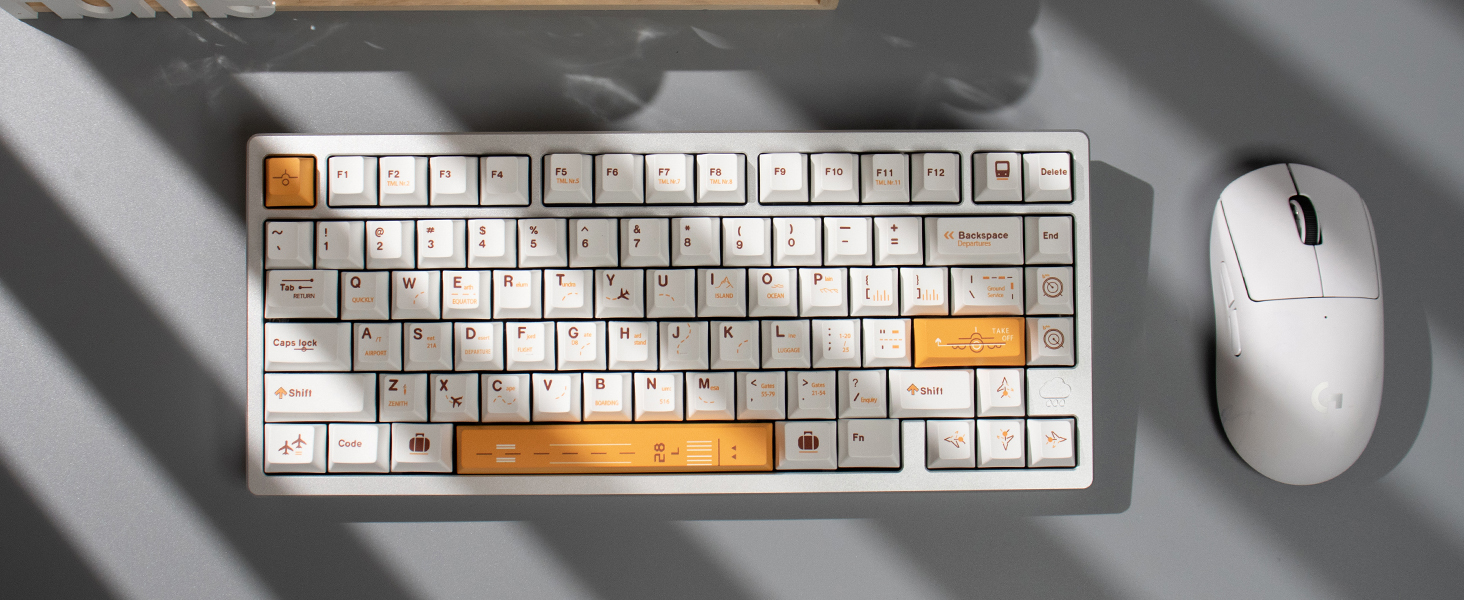 Hunfuthr KeyGenius PBT Keycaps, Minimalist White Yellow 75