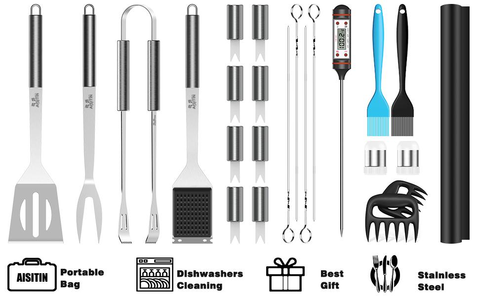 AISITIN Grill Accessories 25PCS BBQ Tools Set Stainless