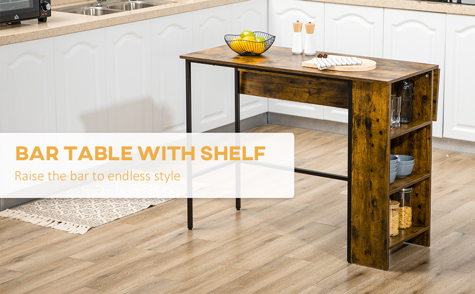 Extendable Bar Table with Drop Leaf, Counter Height Table