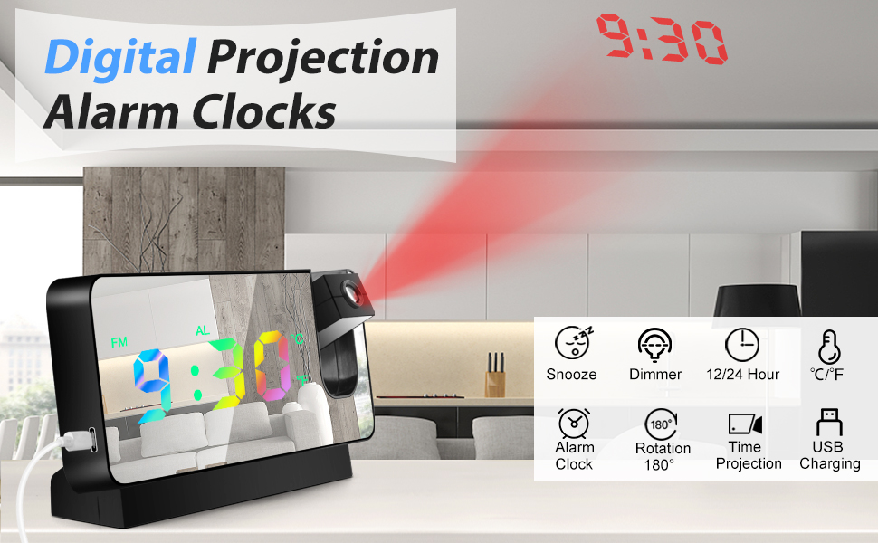 Vickes Projection Alarm Clock with Projection on Ceiling, Projection