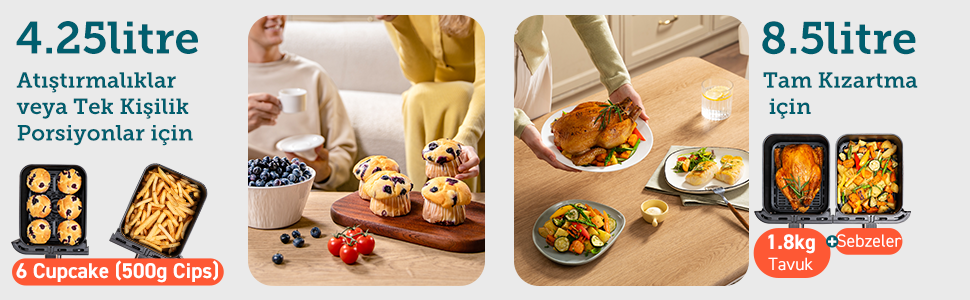 4.25 litre Atıştırmalıklar veya Tek Kişilik Porsiyonlar için 6 Cupcake (500g Cips)