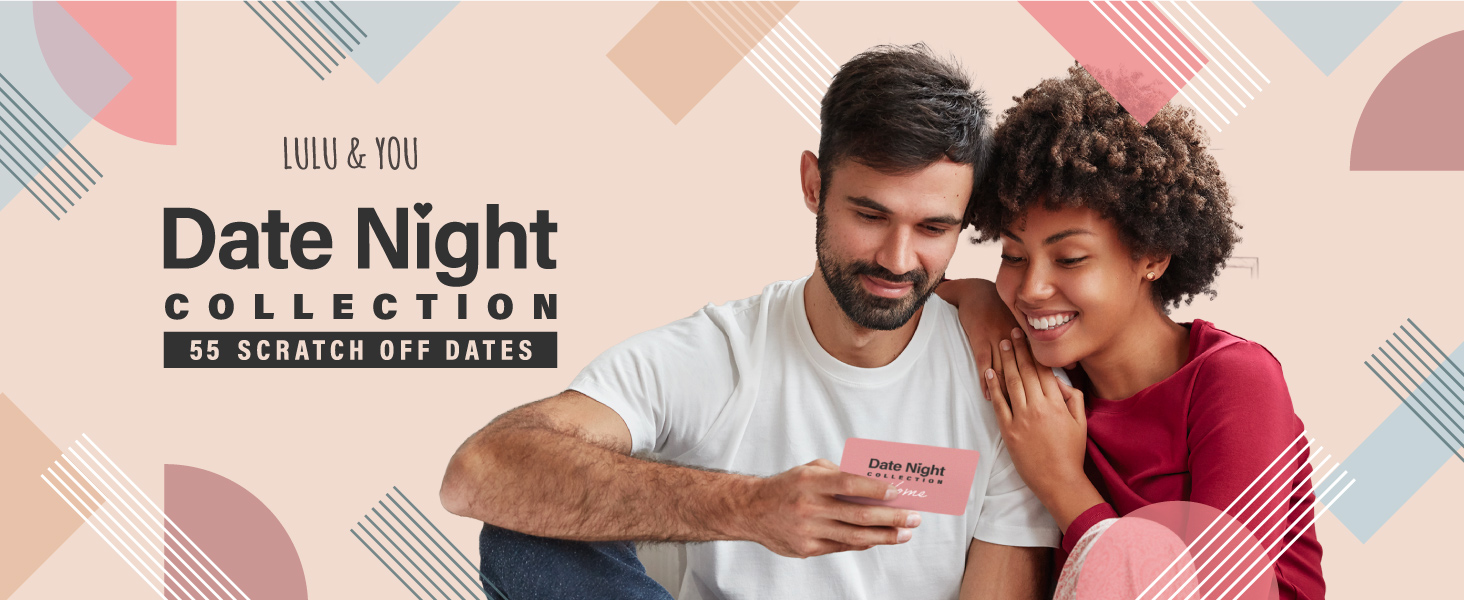 young couple sitting and choosing a date night card