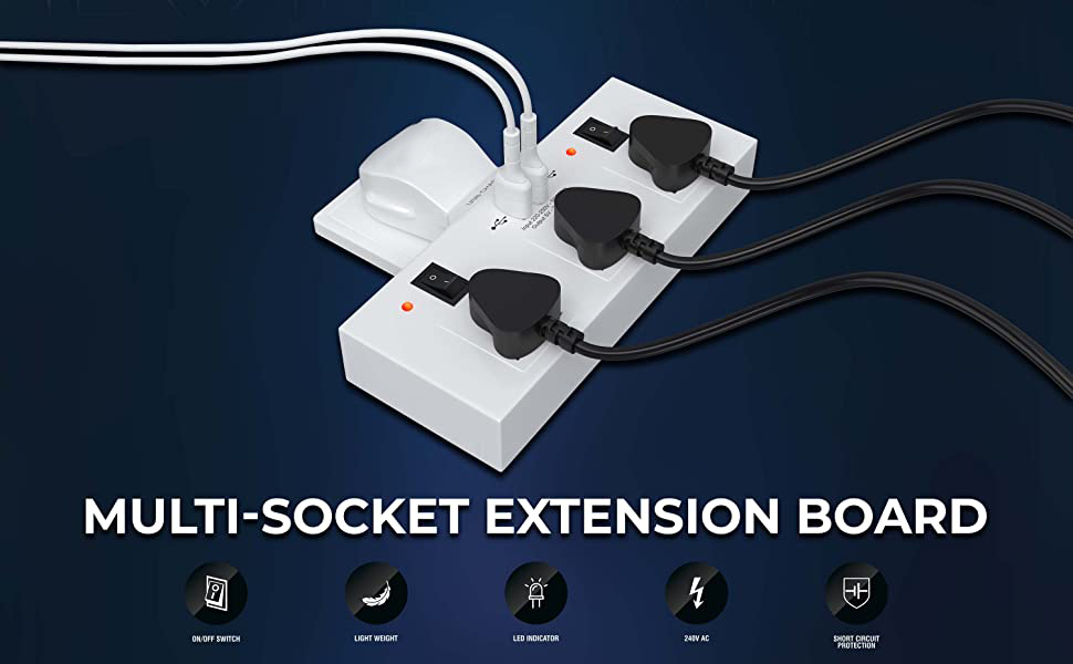 NAXUE Extension Board with USBMulti Plug Socket with Individual Switch