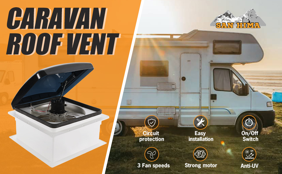 SAN HIMA RV Roof Vent 2 Speed Intake & 3 Speed Exhaust with Black Lid