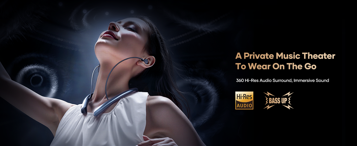 Hi-Res Hi-Fi Bluetooth neckband headphone around the neck ear buds 