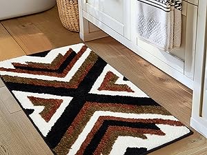 fluffy cream beige southwest modern neutral geometric diamond alfombra para baño  tapetes para baño 