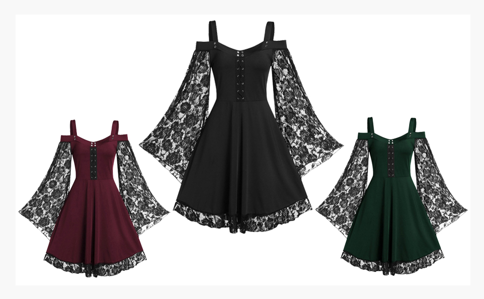 Amazon.com: Gothic Dress Women's one-Piece Collar Shoulder