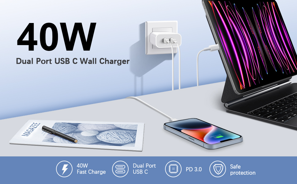 40w dual port usb c wall charger block