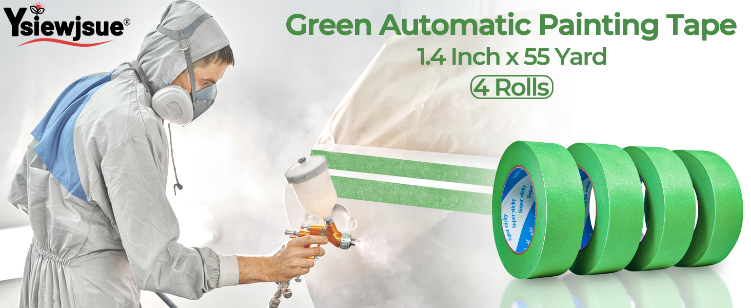 1.4 Inch Green Painters Tape for Car, 4 Rolls x 60 Yards Automatic
