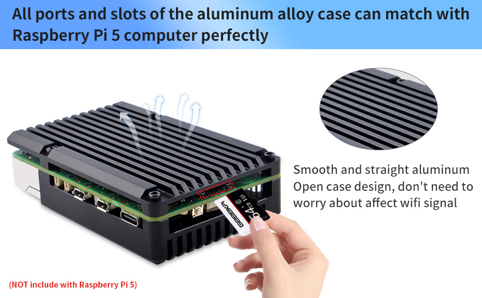 GeeekPi Raspberry Pi 5 Aluminum Alloy Passive Cooling Case with PWM ...