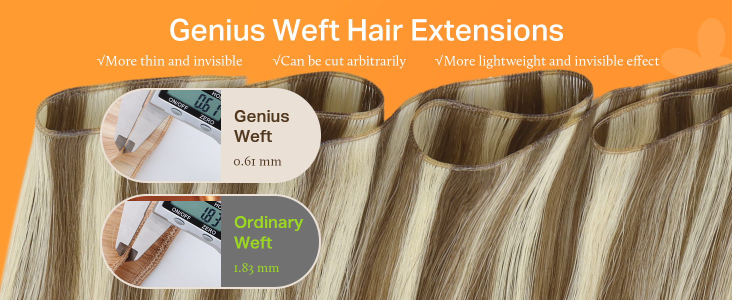 DOORES Hand Tied Weft Hair Extensions Human Hair, 18 Inch