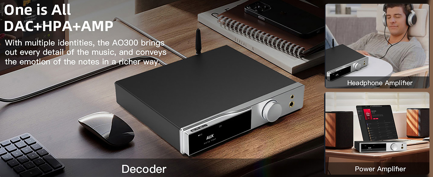 SMSL AO300 Power Amplifier DAC Headphone Amp 2.1CH 165Wx2 Amplifiers