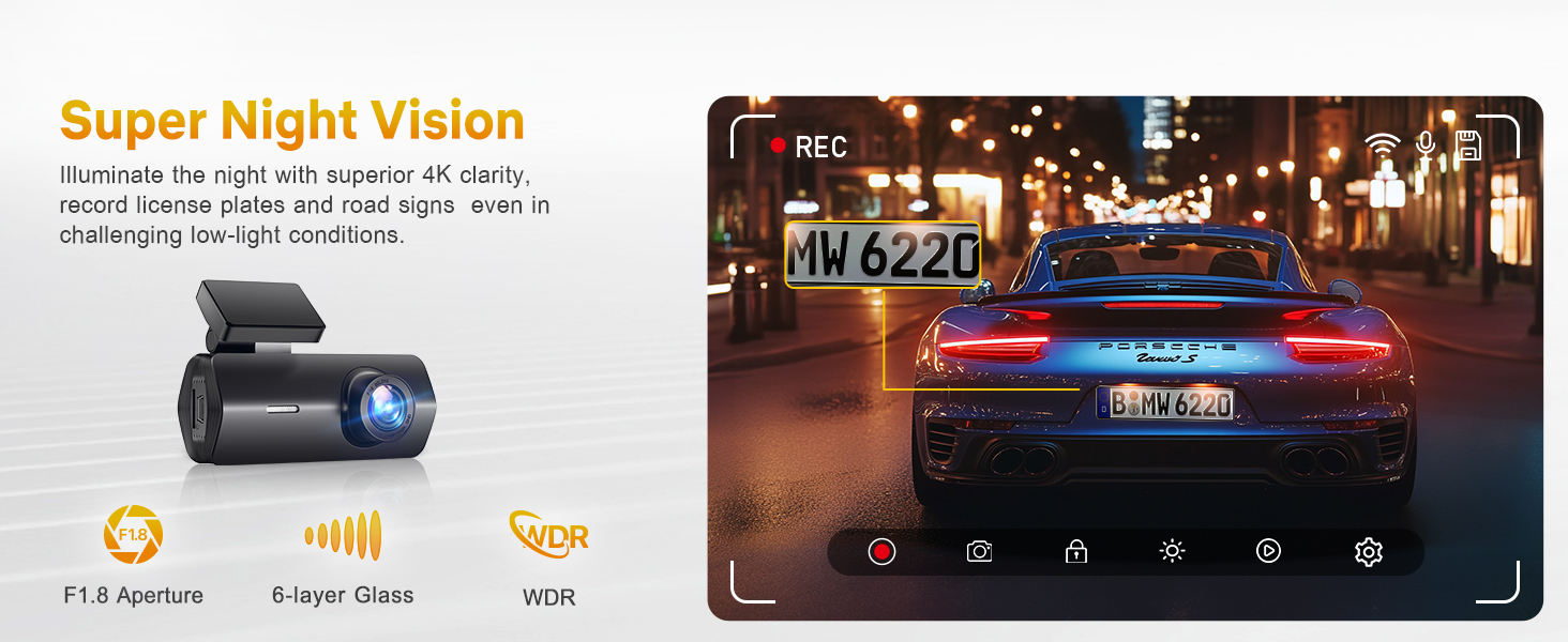 GKU Dash Cam - Night Vision and WDR Technology