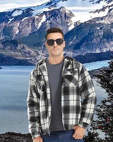 Mens winter plaid fleece lined jacket