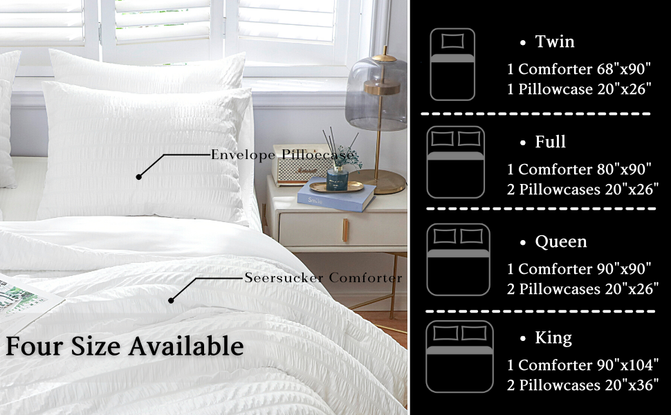 Haowaner 3 Pieces Seersucker Queen Comforter Set, Queen