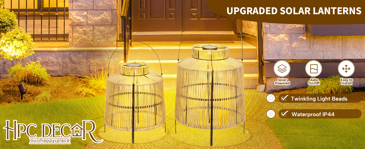 HPC Decor 2 PK Large Outdoor Waterproof Rattan Lanterns 