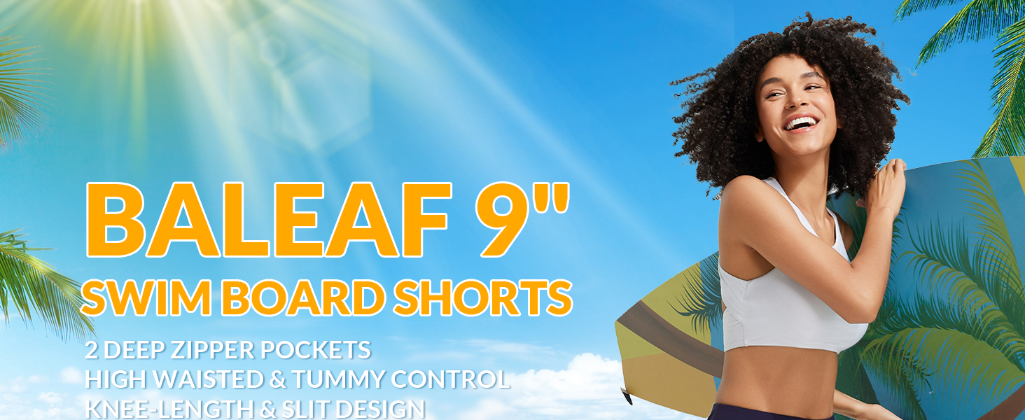 Long Swim Board Shorts with Zipper Pockets