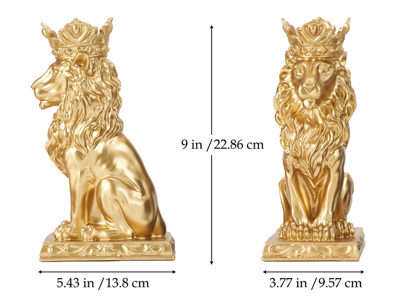 Bookshelf Decor Lion King Statue With Gold Crown, 10