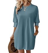 Dokotoo Sun Dresses for Women 2025 Casual Spring Summer Dress Crewneck Loose Dresses 3/4 Sleeve W...