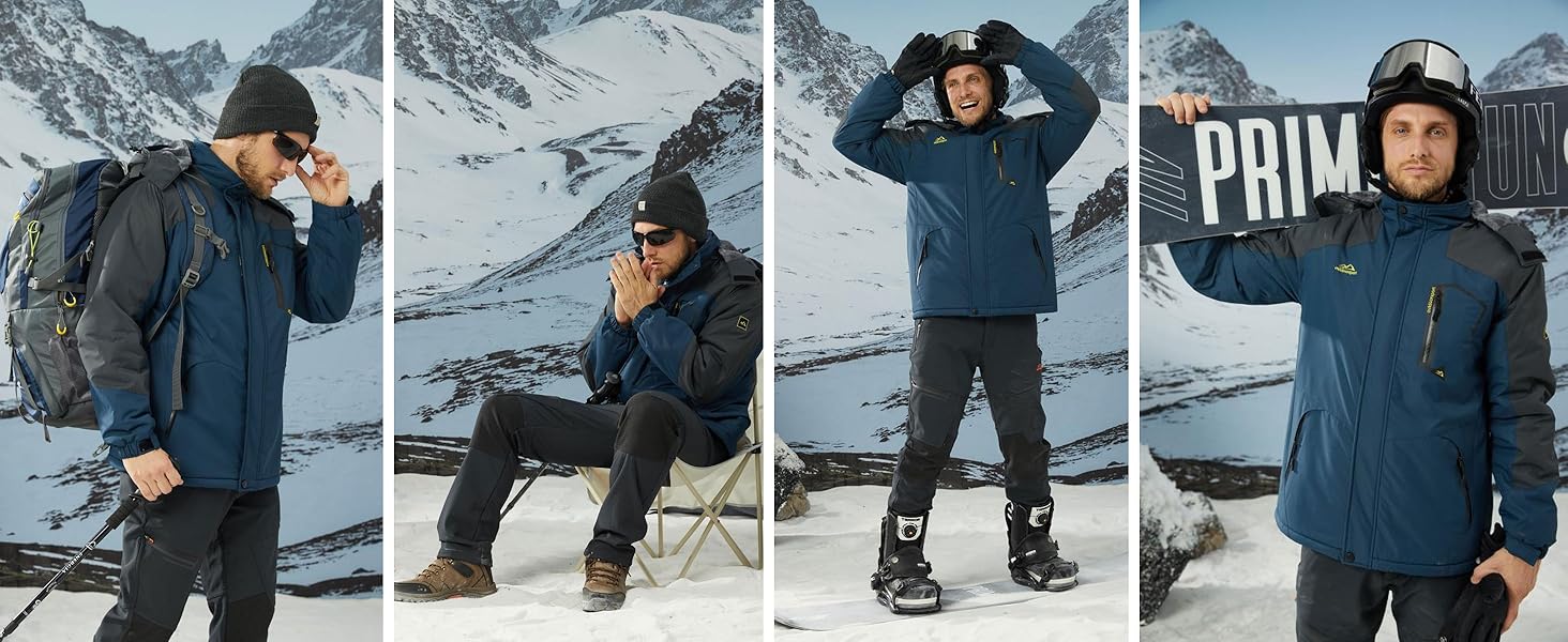 Hombres Abrigos Invierno Cálido Chaqueta de lana impermeable Senderismo Esquí Chaqueta con capucha