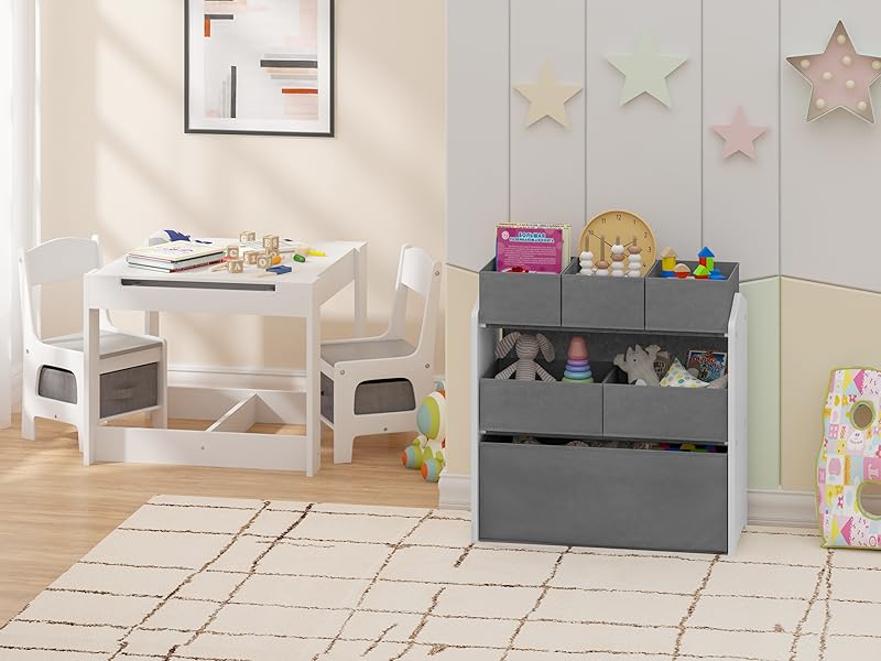 Lestarain 3Tier Children Storage Unit, Toy Organiser with 6 Removable