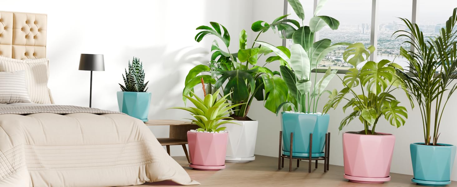 9 8 7 6 inch ceramic plant pots flower planters indoor outdoor drainage hole saucer modern floor