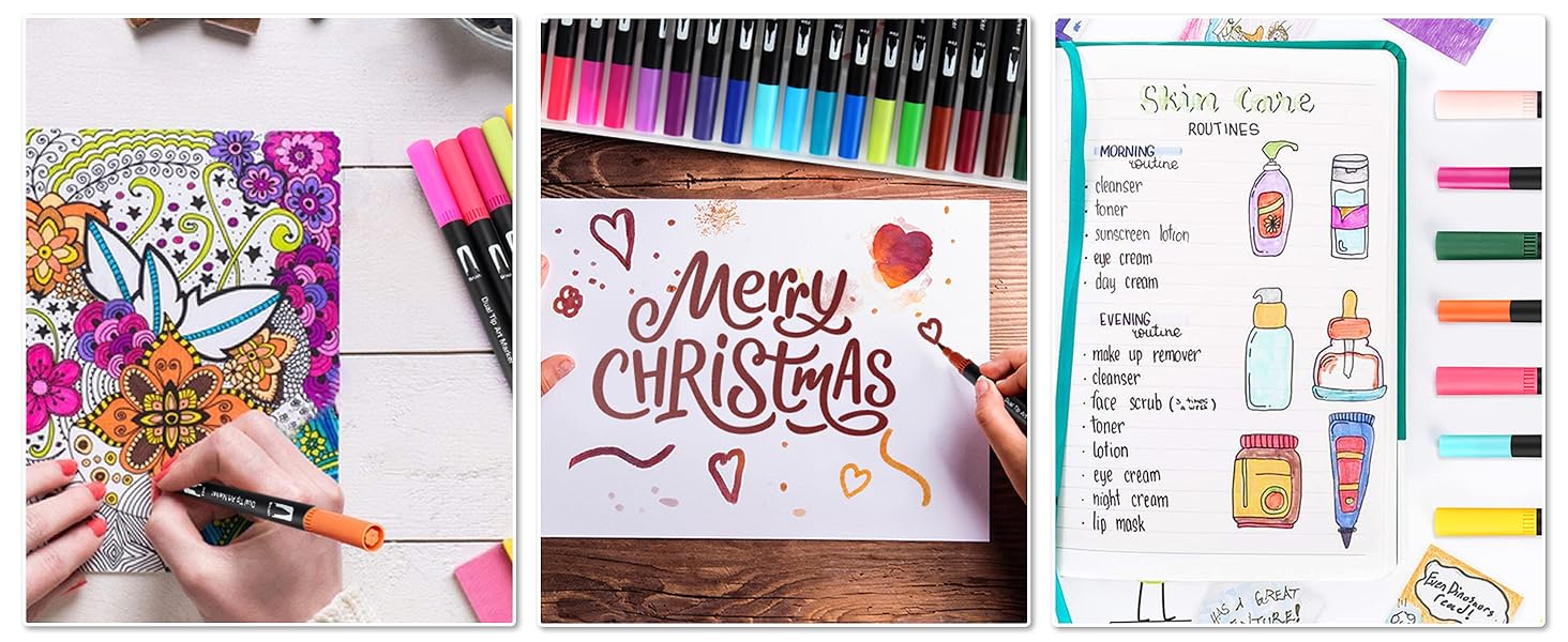 Dual Brush Pen Set: Filzstifte 24 Farben Pinselstifte Marker Fineliner