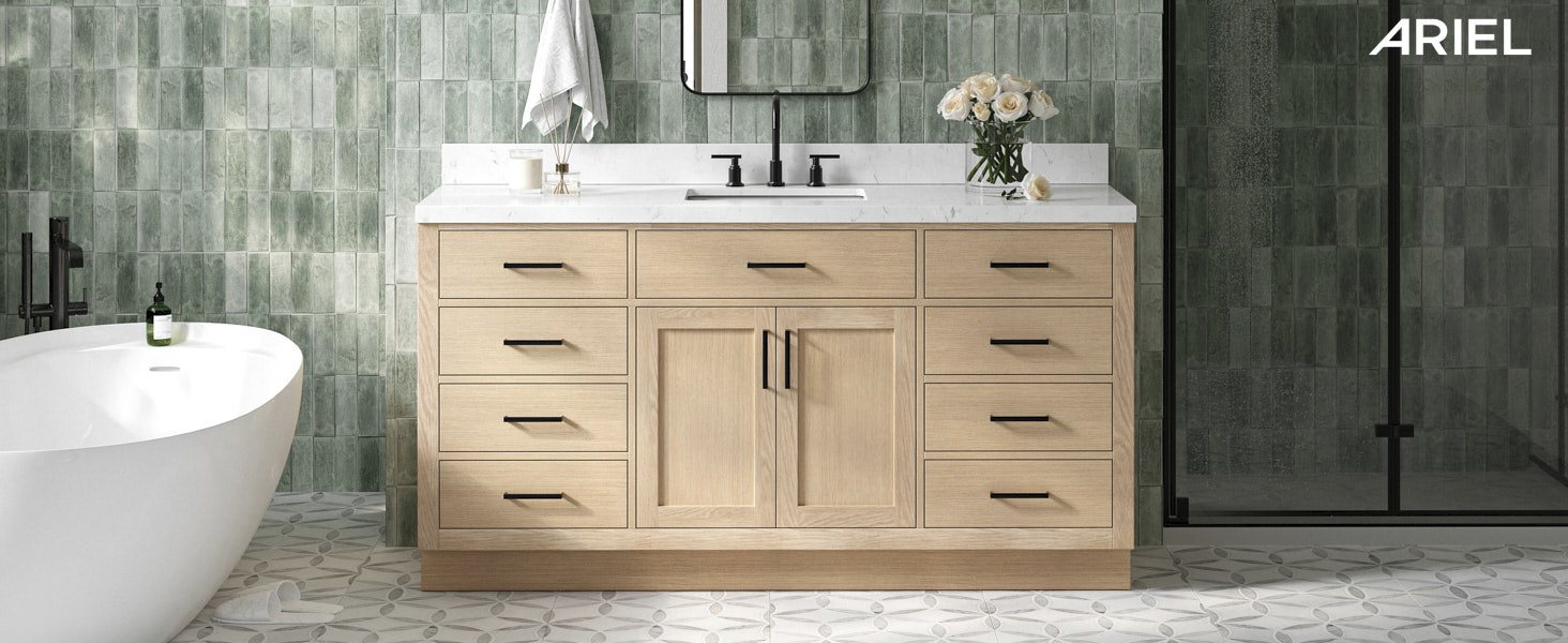 ARIEL Hepburn 67 Inch Oak Single Bathroom Vanity with Sink