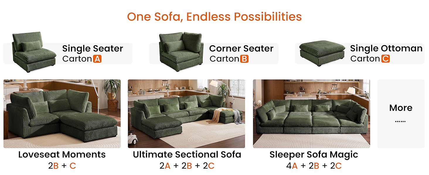 Cloud Oversized Modular Sofa, 120" Corduroy Wide Seat