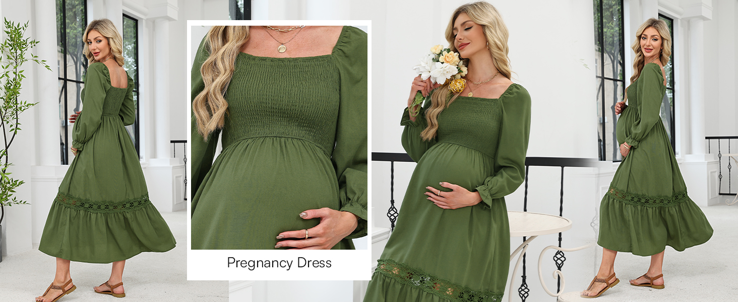 olive green long sleeves pregency dress