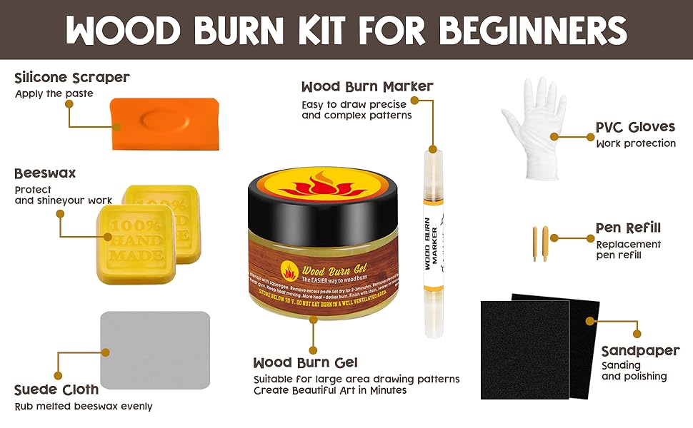Wood Burn Paste Pen Kit, 4OZ Wooden Burning Gel, Double Sided Wood Burn