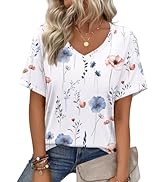 Zeagoo Womens Summer Tops Short Sleeve Casual Shirts Floral Tee Trendy 2025 Basics V Neck Plain T...